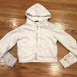 Brandy Melville white cropped sweatshirt with zipper one size